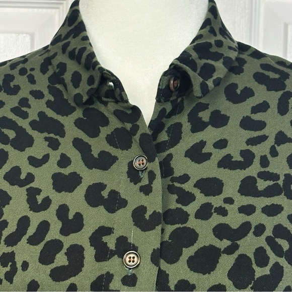 Chadwicks Green & Black Leopard Animal Print Button Down Shirt Dress 8P - Picture 3 of 16